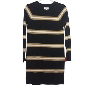 Lou & Grey Knit Striped Black and Gold Sweater Dress Bold Cuff Size XS